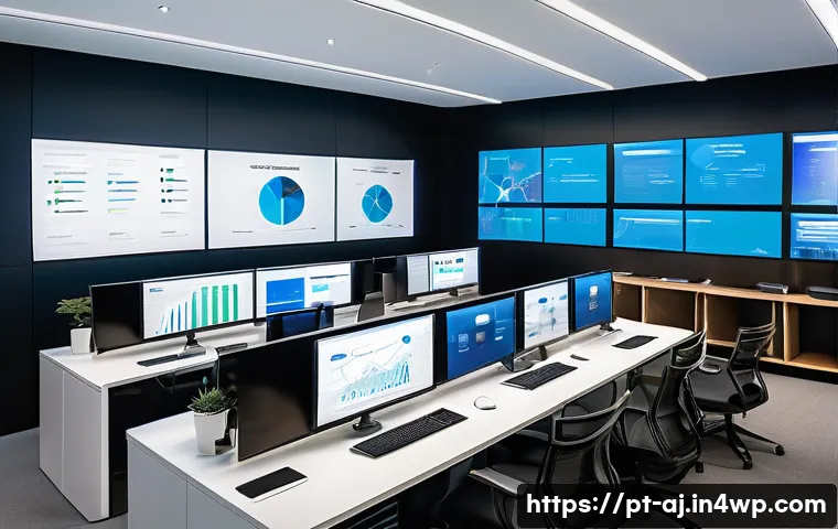 증강인지 기술과 고객 충성도 향상 전략 - A modern digital marketing control room with diverse professionals analyzing dynamic behavioral data...