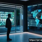 Home 18 증강인지 기술의 법적 및 윤리적 고려사항 - A futuristic office scene in São Paulo, Brazil, showing diverse professionals collaborating around t...