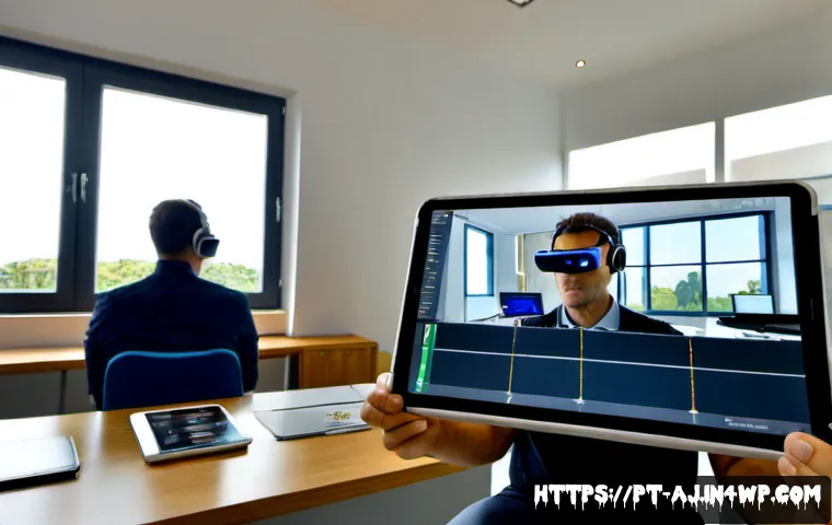Home 17 증강인지 기술의 정량적 성과 측정 방법 - Photorealistic workplace evaluation scene in a modern Lisbon office, a Portuguese research professio...
