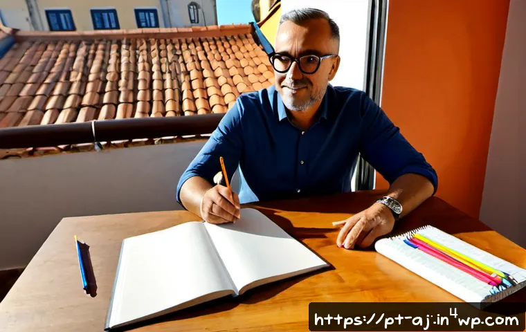 Home 17 증강인지 기술을 통한 창의성 증진 방법 - Photorealistic creative workspace in Lisbon, Portugal, a middle-aged Portuguese designer wearing sub...